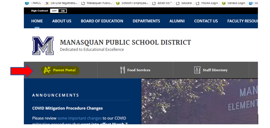 Screenshot of Parent Portal Link