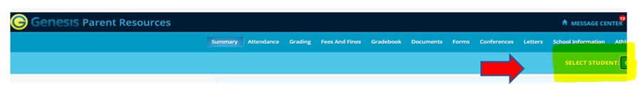 Screenshot of select student menu.