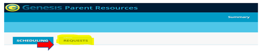 Screenshot of scheduling requests tab