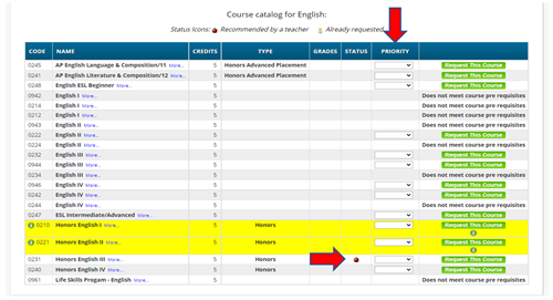 Screenshot of course catalog screen