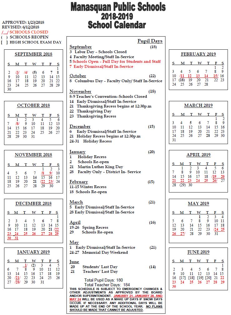 District Calendar / Current Year 2018-19