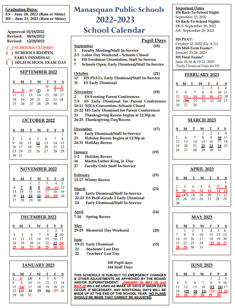 School Calendar 22-23 