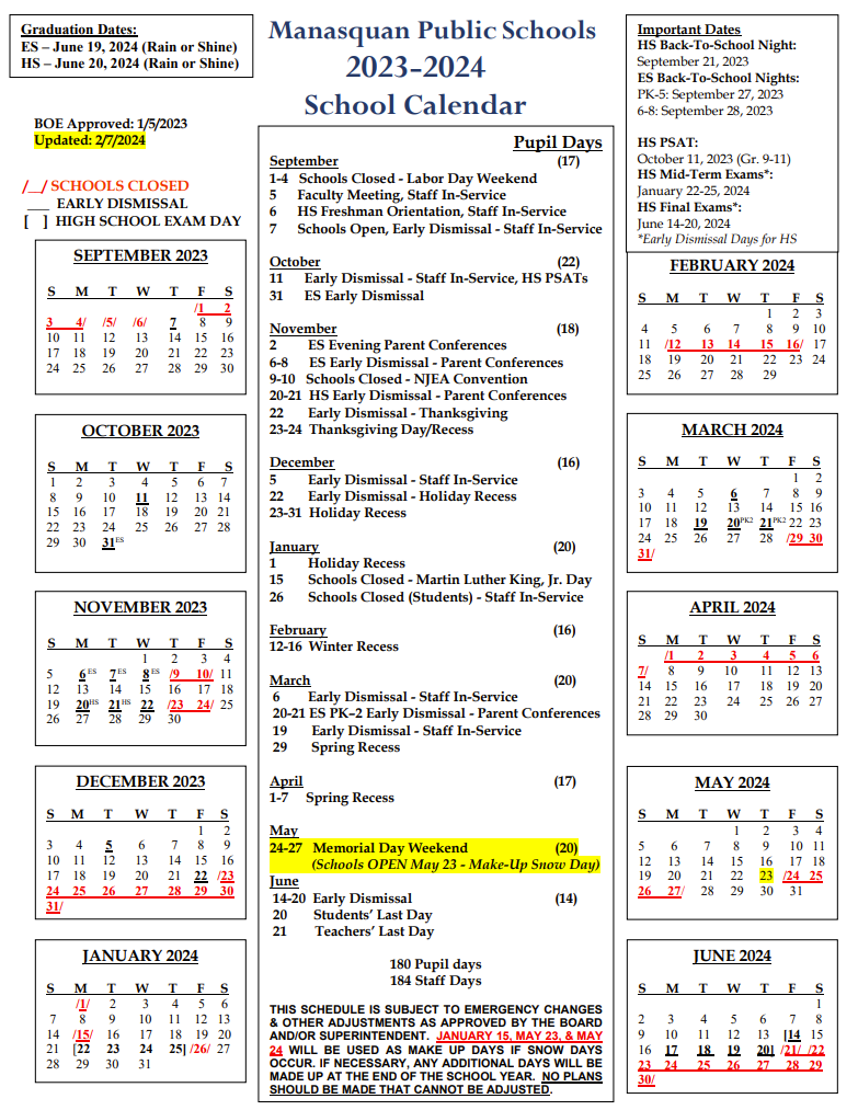 School Calendar 23-24 