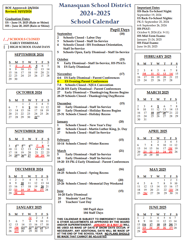 School Calendar 24-25