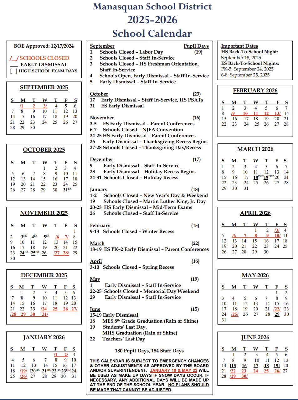 School Calendar 25-26